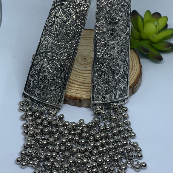 Oxidized Silver Unique Ornate Design Long Necklace - Picture 10 of 10